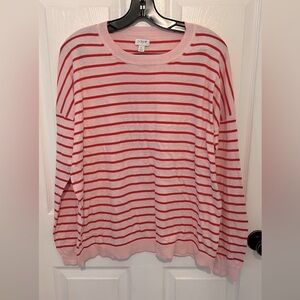 J. CREW Women’s Pink & Red Striped Dropped Shoulder Crewneck Sweater Size L